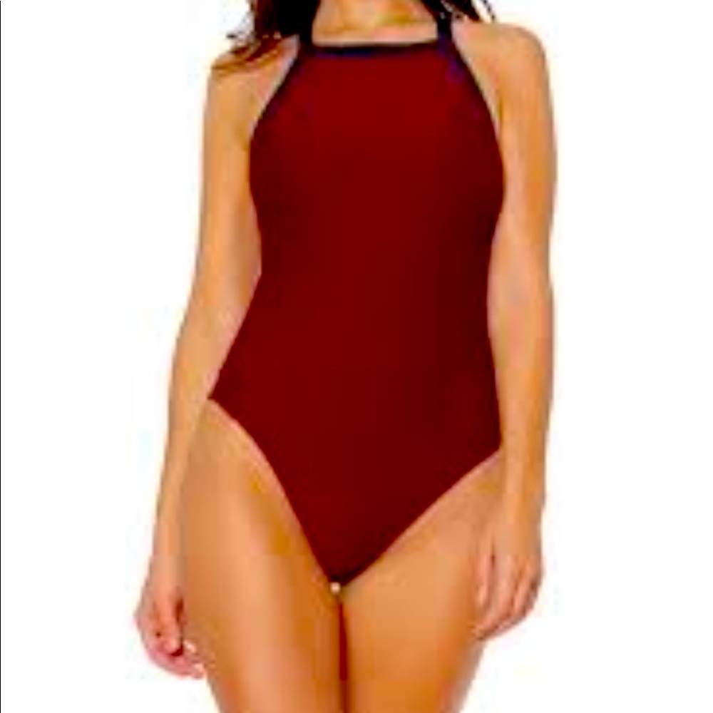 Bleu by rod Beattie red ribbed high neck size 12